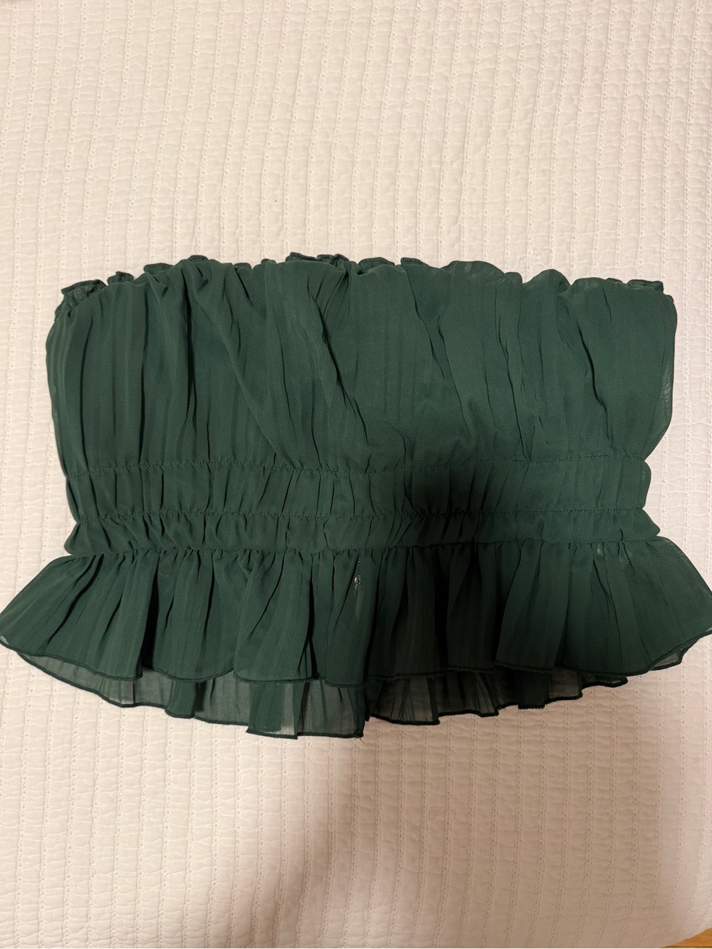 Lovers + Friends Forest Green Strapless Ruffle Crop Top